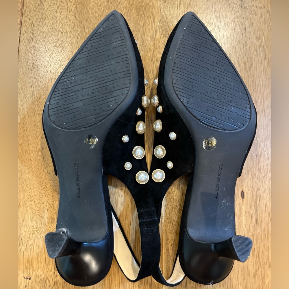 Alex Marie black suede slingback heels Pearl Embellished Regency Party Formal - Picture 8 of 10